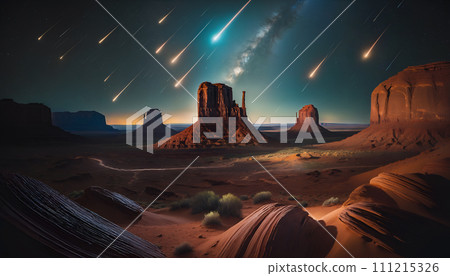 Meteor shower image Monument Valley AI generated image 111215326