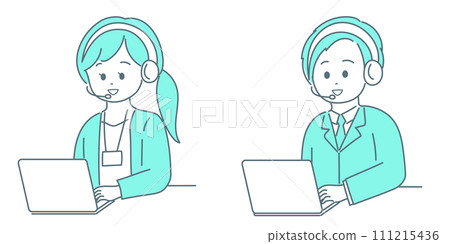 男性和女性遠端操作員透過對講機交談的插圖 111215436