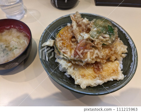 米飯和油炸魚碗 111215963