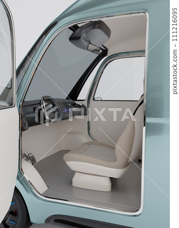 Interior image of an electric delivery vehicle equipped with a digital cockpit. Interior image of an electric delivery vehicle equipped with a digital cockpit. 111216095