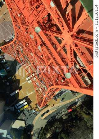 Skywalk window on the main deck of Tokyo Tower - glass floor with a view of the ground Skywalk window on the main deck of Tokyo Tower - glass floor with a view of the ground 111216114