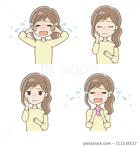 哭泣的女人各種姿勢和表情（上半身） 111216527