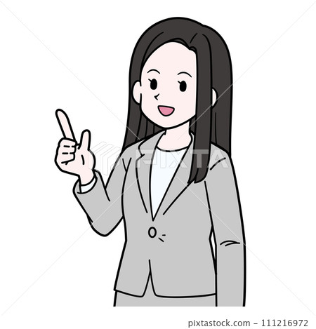穿著西裝的女人用手指指著，灰色 111216972