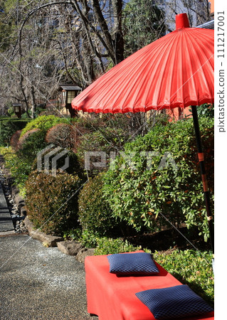 Open-air umbrella in Japanese garden Japanese garden rest area Open-air umbrella in Japanese garden Japanese garden rest area 111217001
