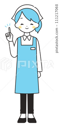 Light blue｜Female clerk wearing a triangular sling pointing a finger｜Apron 111217068