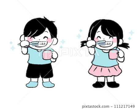 男孩和女孩刷牙 2-3 111217149