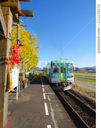 Hojo Railway, Tahara Station and ginkgo autumn leaves Hojo Railway, Tahara Station and ginkgo autumn leaves 111218272