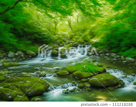 waterfall in forest 111218288