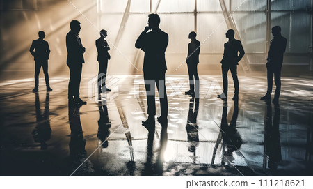 Silhouette of a group of business people in a modern office 111218621