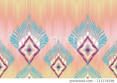 Ikat Ethnic Peacock tribal seamless pattern for wallpaper,decoration,fabric and textile, background, rug. 111219296