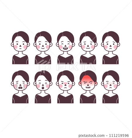 illustration of a woman with a short cut expressing various emotions illustration of a woman with a short cut expressing various emotions 111219596