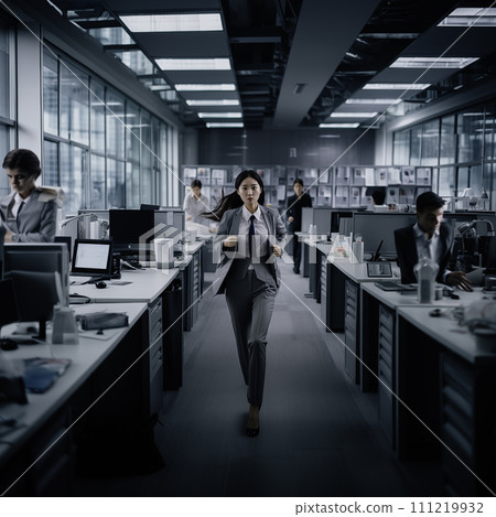 AI image generation woman running in the office AI image generation woman running in the office 111219932
