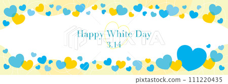 White Day horizontal frame with cute heart and cloud shape/blue/yellow 111220435