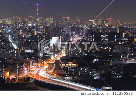 Tokyo night view seen from Kawasaki City Hall Sky Deck 111220586
