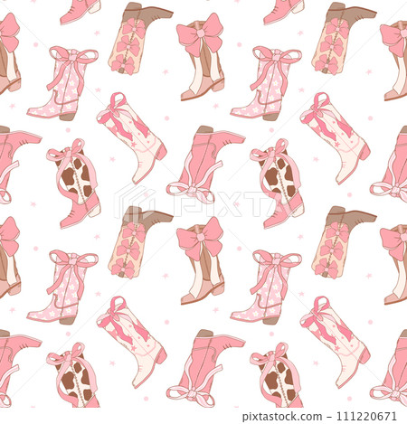 Coquette Pattern Cowgirl Boot, Girly Western Digital Paper isolated on white background. 111220671