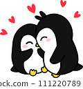 Penguin Couple Kissing, Hand Drawn, and Cartoon  Illustration of Cute Penguins in Love. 111220789