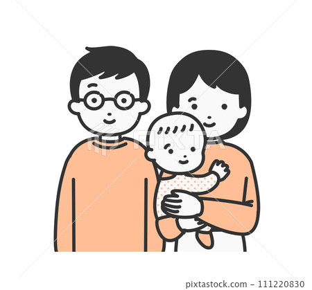 Illustration material of a family of three and a young couple Illustration material of a family of three and a young couple 111220830