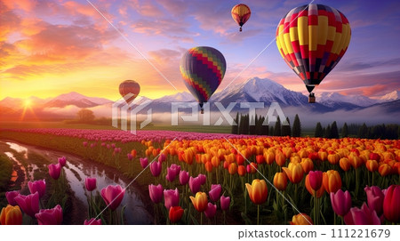 Photo focusthousands of colorfull balon in the sky . generate Ai 111221679