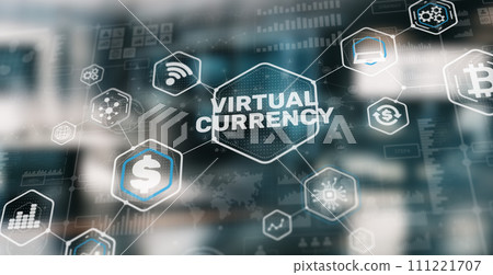 Virtual digital currency and financial investment trade concept. Dollar icon on virtual 3d screen 111221707