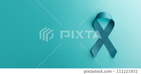 Ovarian and Cervical Cancer Awareness. a Teal Ribbonin Top View position, Uterus, Female Reproductive System, Women's Health, PCOS and Gynecology Ovarian and Cervical Cancer Awareness. a Teal Ribbonin Top View position, Uterus, Female Reproductive System, Women's Health, PCOS and Gynecology 111221972