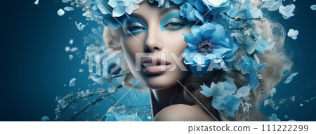 AI-generated content. Photo Portrait of a Young Girl with Flowers, Generative AI AI-generated content. Photo Portrait of a Young Girl with Flowers, Generative AI 111222299