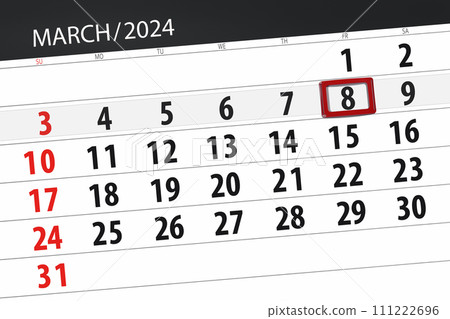 Calendar 2024, deadline, day, month, page, organizer, date, March, friday, number 8 111222696