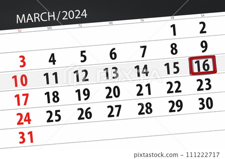 Calendar 2024, deadline, day, month, page, organizer, date, March, saturday, number 16 111222717