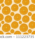 Seamless pattern. Orange oranges on a light background. In flat style. Christmas and New Year concept 111223735