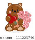 Cute illustration of Bear with bouquet of flowers 111223740