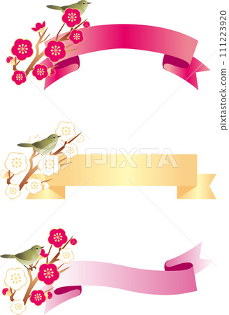 Array Ribbon Plum Warbler Spring Decoration Frame Copy Space Vector Illustration Material Set 111223920