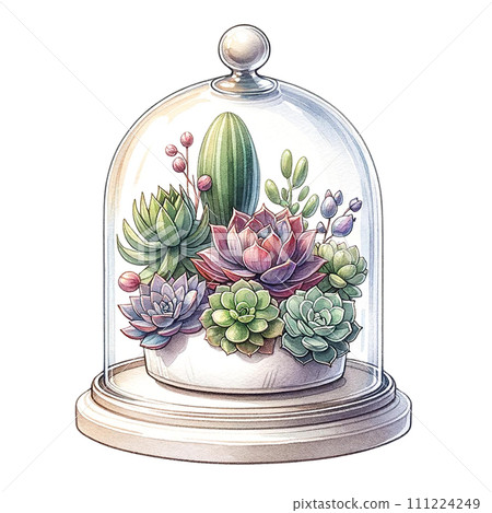 Succulents with a glass cloche watercolor clipart Succulents with a glass cloche watercolor clipart 111224249