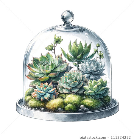 Succulents with a glass cloche watercolor clipart Succulents with a glass cloche watercolor clipart 111224252