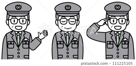 Pose set of male police officer in uniform 111225105