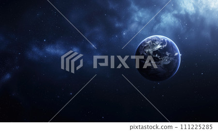 Infinite universe and a planet earth in galaxy nebula and starry cosmos. Universe science astronomy space background wallpaper Infinite universe and a planet earth in galaxy nebula and starry cosmos. Universe science astronomy space background wallpaper 111225285