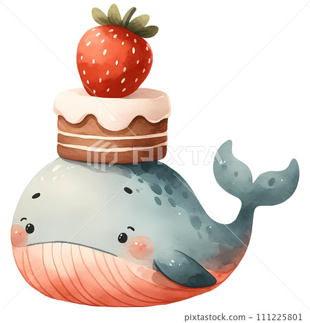 Animal watercolor with strawberry cake clipart 111225801