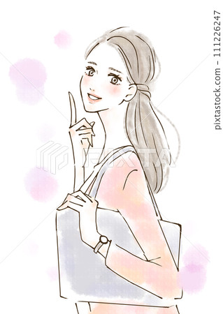 Illustration of a woman introducing recommendations - Fun, positive 111226247