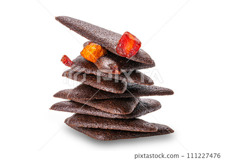 Stack of delicious homemade dry mixed fruit brownie crackers. 111227476