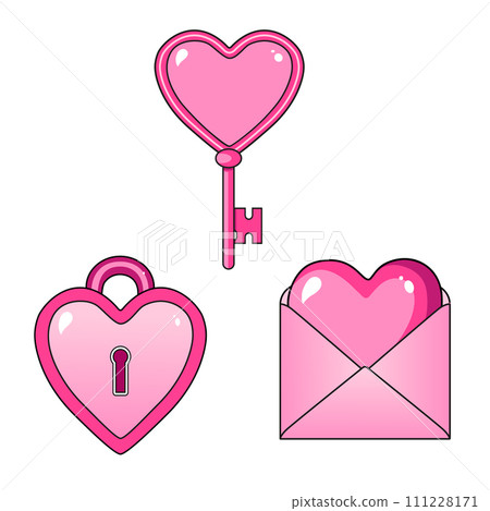 Vector icon with letter and lock key by Valentine day. Flat design element set. For greeting card 111228171
