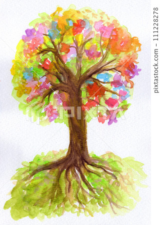 Stunning watercolor illustration of a majestic tree Stunning watercolor illustration of a majestic tree 111228278
