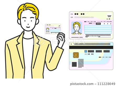 持有個人編號卡和個人編號卡（正面和背面）套裝的男性 111228649