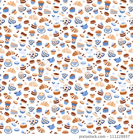 Coffee and Desserts Seamless Pattern 111228937