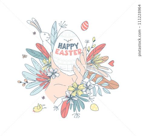 Funny Happy Easter floral pattern egg background greeting card Funny Happy Easter floral pattern egg background greeting card 111228964