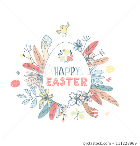 Funny Happy Easter floral pattern egg background greeting card 111228969