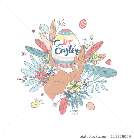 Funny Happy Easter floral pattern egg background greeting card 111229069
