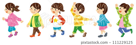 Illustrations of children walking and running Illustrations of children walking and running 111229125