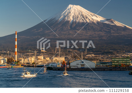 [Shizuoka Prefecture] Mt. Fuji and New Year's Tagonoura Port - First sunrise maritime parade to pray for a big catch 111229158