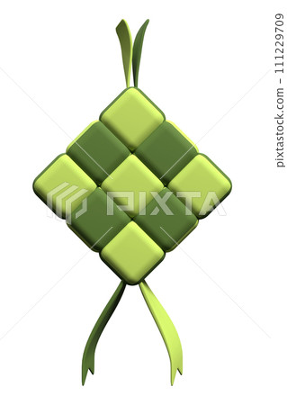 3D rendering of ketupat. Traditional ketupat food. Ketupat 3d render icon. Suitable for Ramadan and Eid decoration 111229709