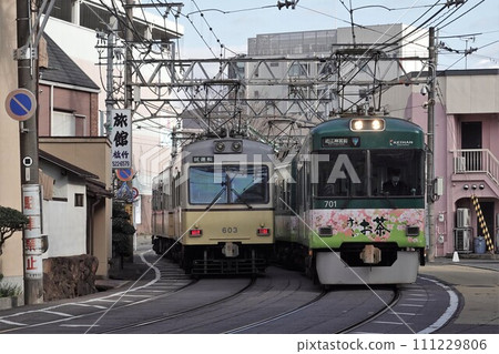 Keihan Ishiyama Sakamoto Line 600 type 603-604 formation Miwoko reprint painting trial run Keihan Ishiyama Sakamoto Line 600 type 603-604 formation Miwoko reprint painting trial run 111229806