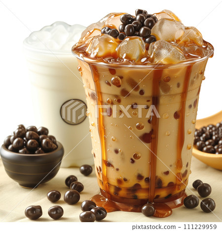 milkshake with chocolate and caramel 111229959