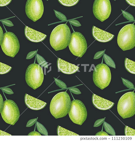 Seamless pattern with limes, watercolor on a dark background 111230109